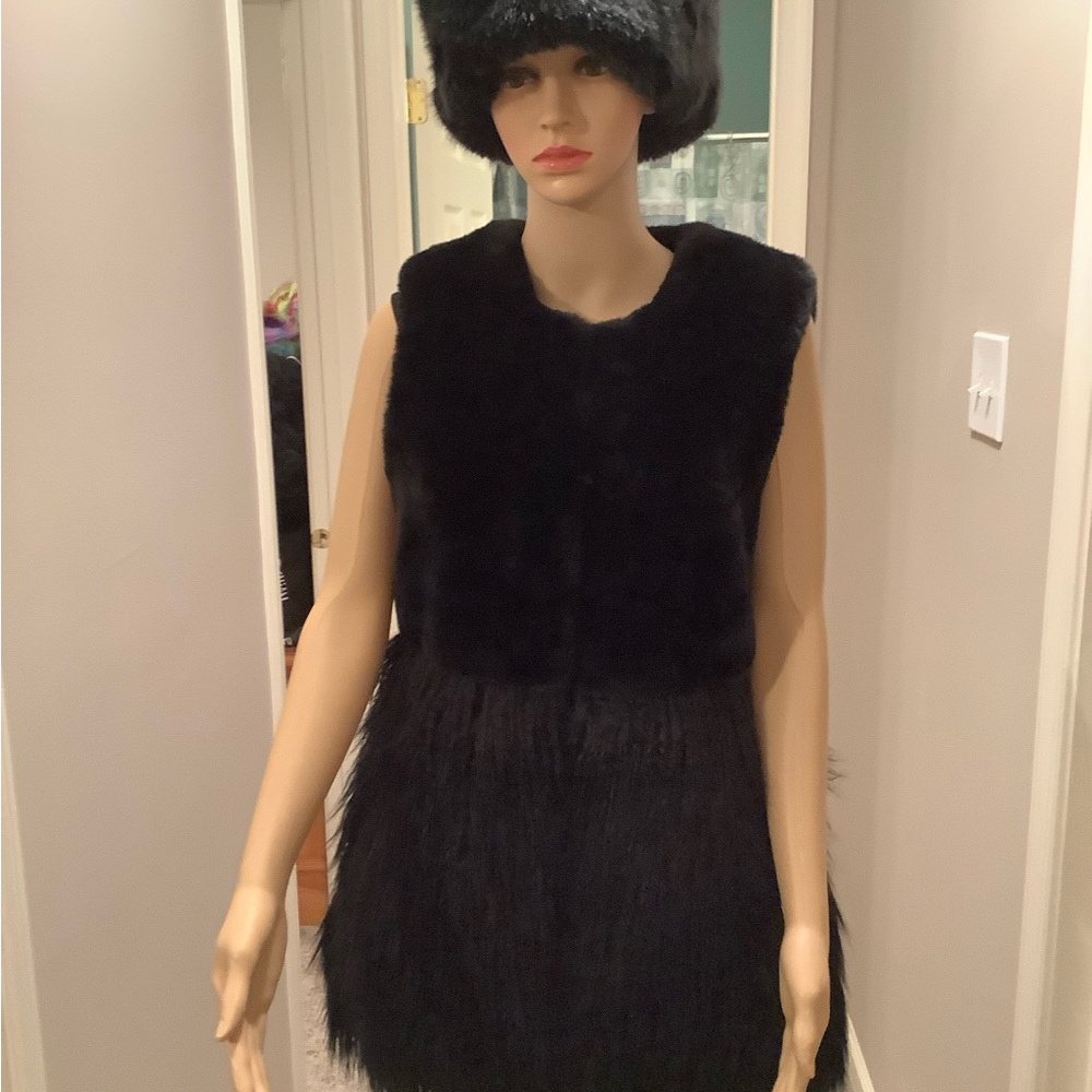 Stella & Lorenzo  Black Faux Fur Rave Glam Punk Vest Size Medium